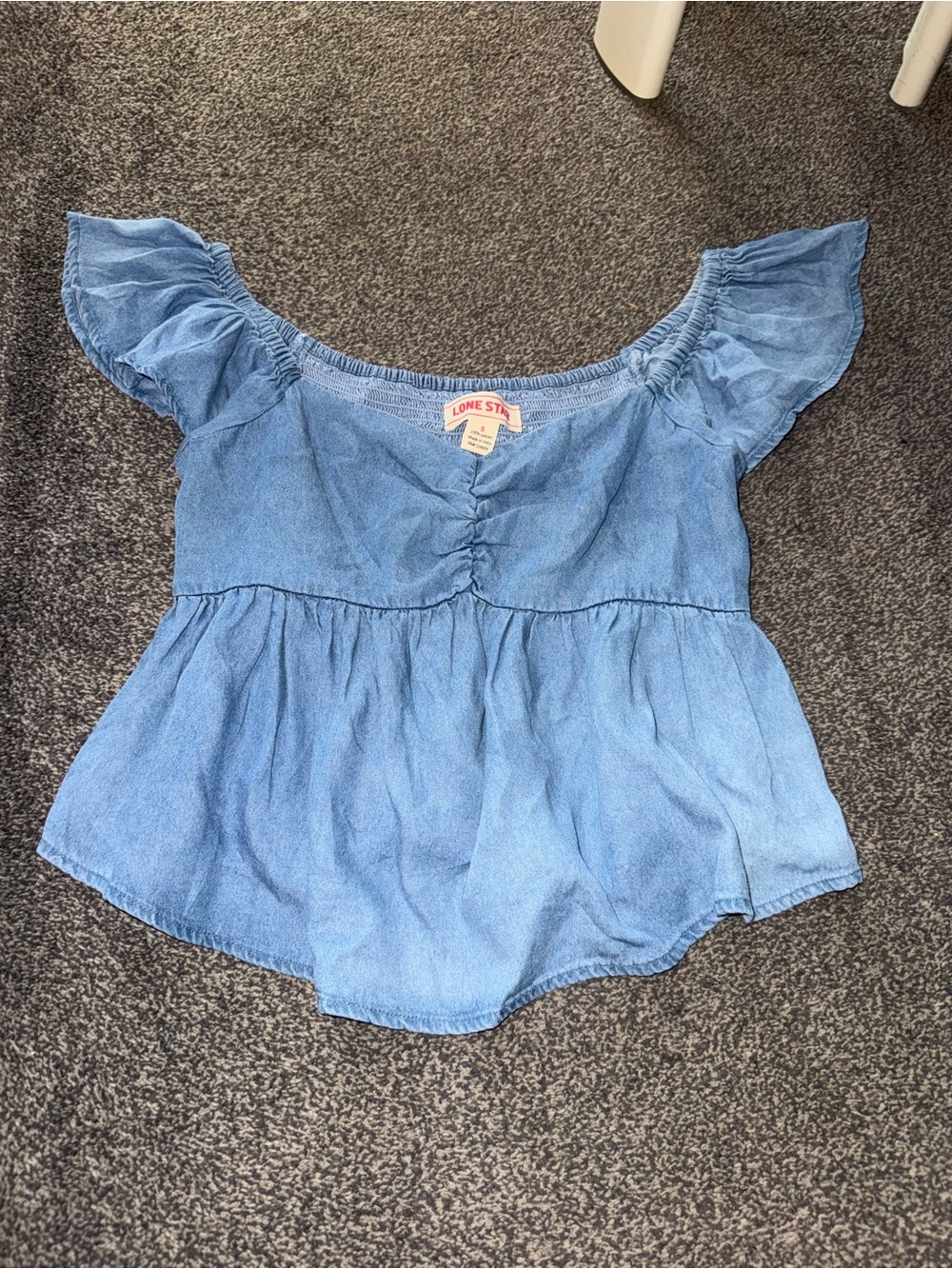 Lone Star Chambray Babydoll Top Women’s Small Blue Off Shoulder Peplum Boho